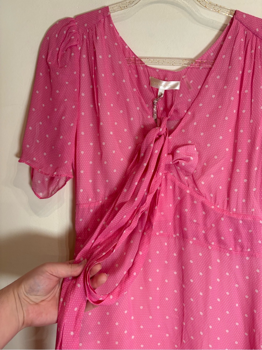 LoveShackFancy NWT Azreal Mini Dress Ruffled Polka-Dot Belted Hot Pink Cherry 4 - Picture 11 of 12